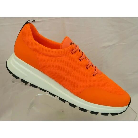 PRADA 4E3499 NEON ORANGE SPORT MESH BLACK LOGO LACE LOW TOP SNEAKERS 9 / US 10 - Picture 9 of 11